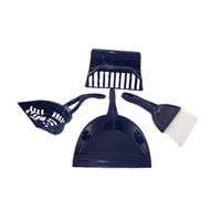 Litter scoop, broom, holder, and dustpan in one useful product.